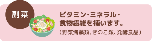 副菜/ビタミン・ミネラル・
食物繊維を補います。